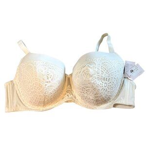 Auden Women's Lace Overlay Underwire Bra 46DD White‎ Adjustable Straps NWT